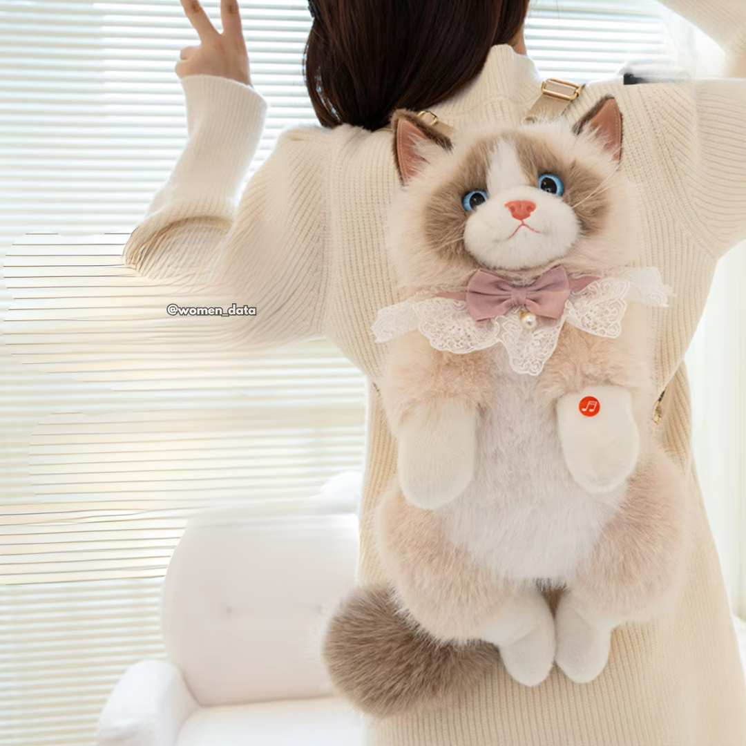 Kawaii Cat Plush Backpack with Meow Sound 