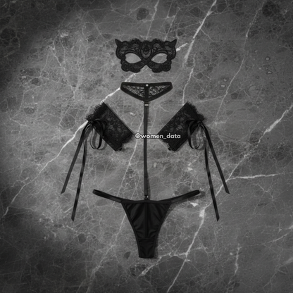 Red Lace Strappy Erotic Lingerie Set – Choker, Cuffs &amp; G-String for Women 