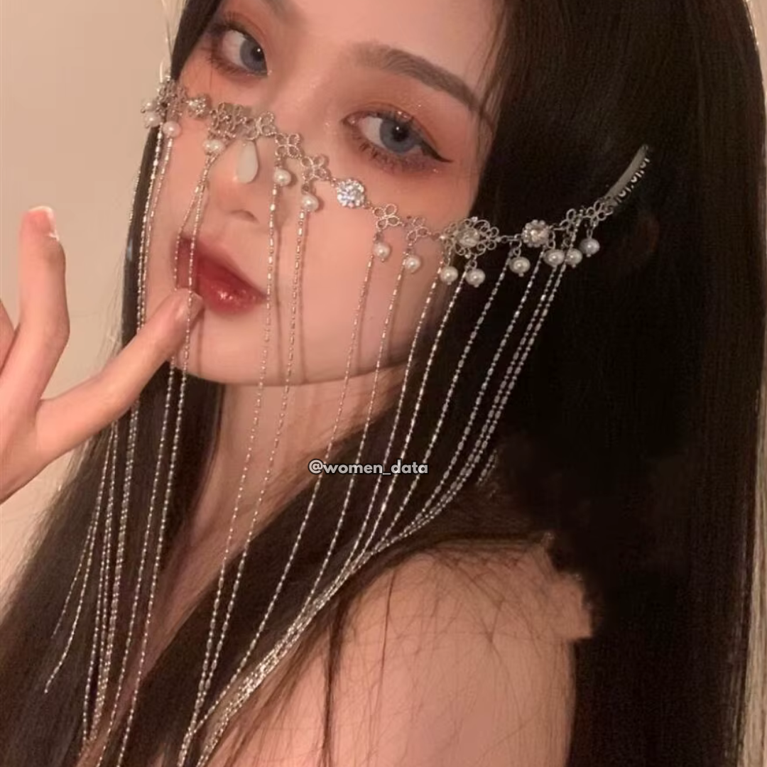 Ancient Style Face Covering Pearl Chain Face Jewelry 