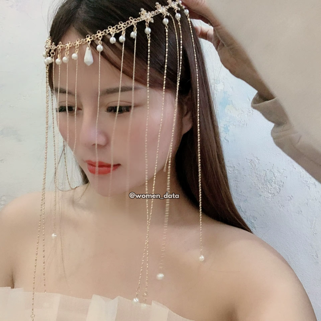 Ancient Style Face Covering Pearl Chain Face Jewelry 