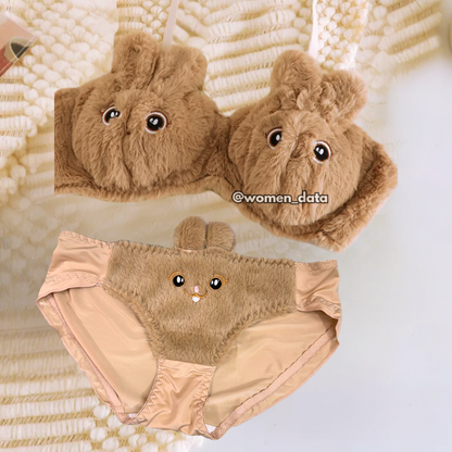 Women’s Winter Bunny Fur Bra Set 