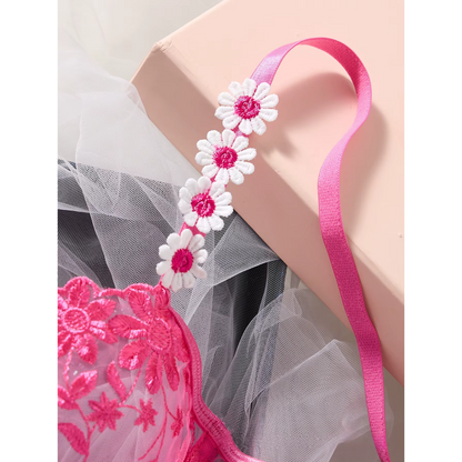 Floral Embroidered Lace Bra &amp; Thong Set