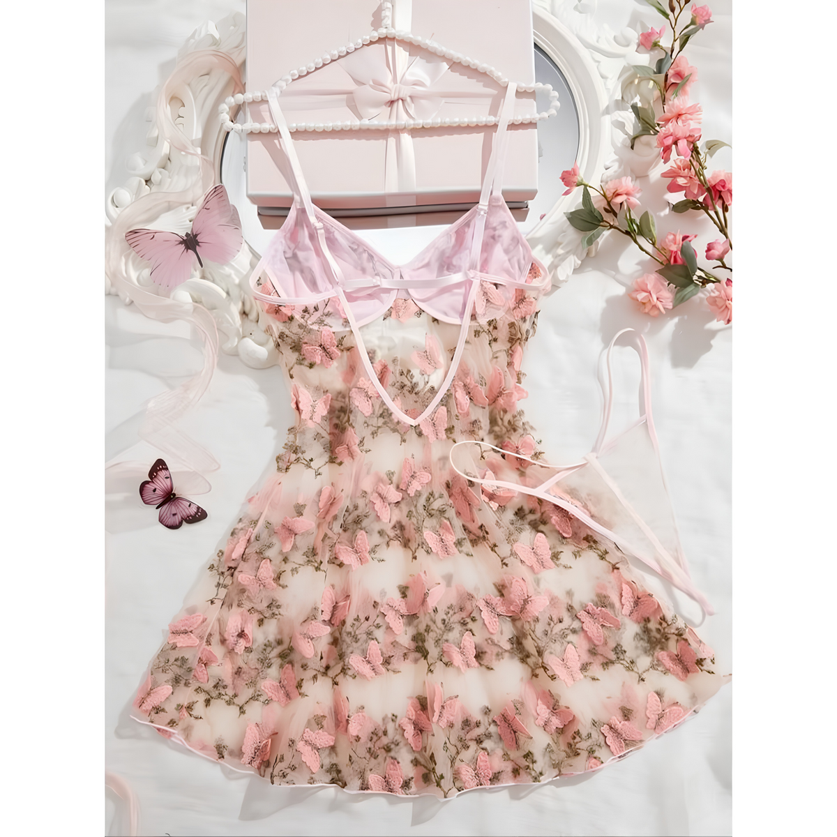 Floral Butterfly Lace Babydoll Lingerie Set