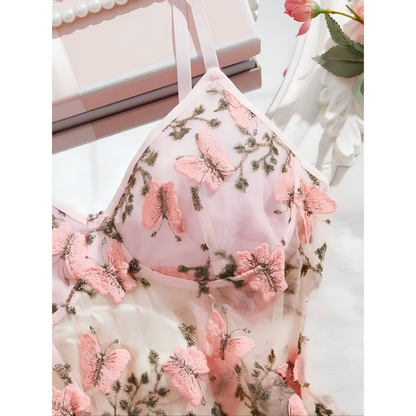 Floral Butterfly Lace Babydoll Lingerie Set