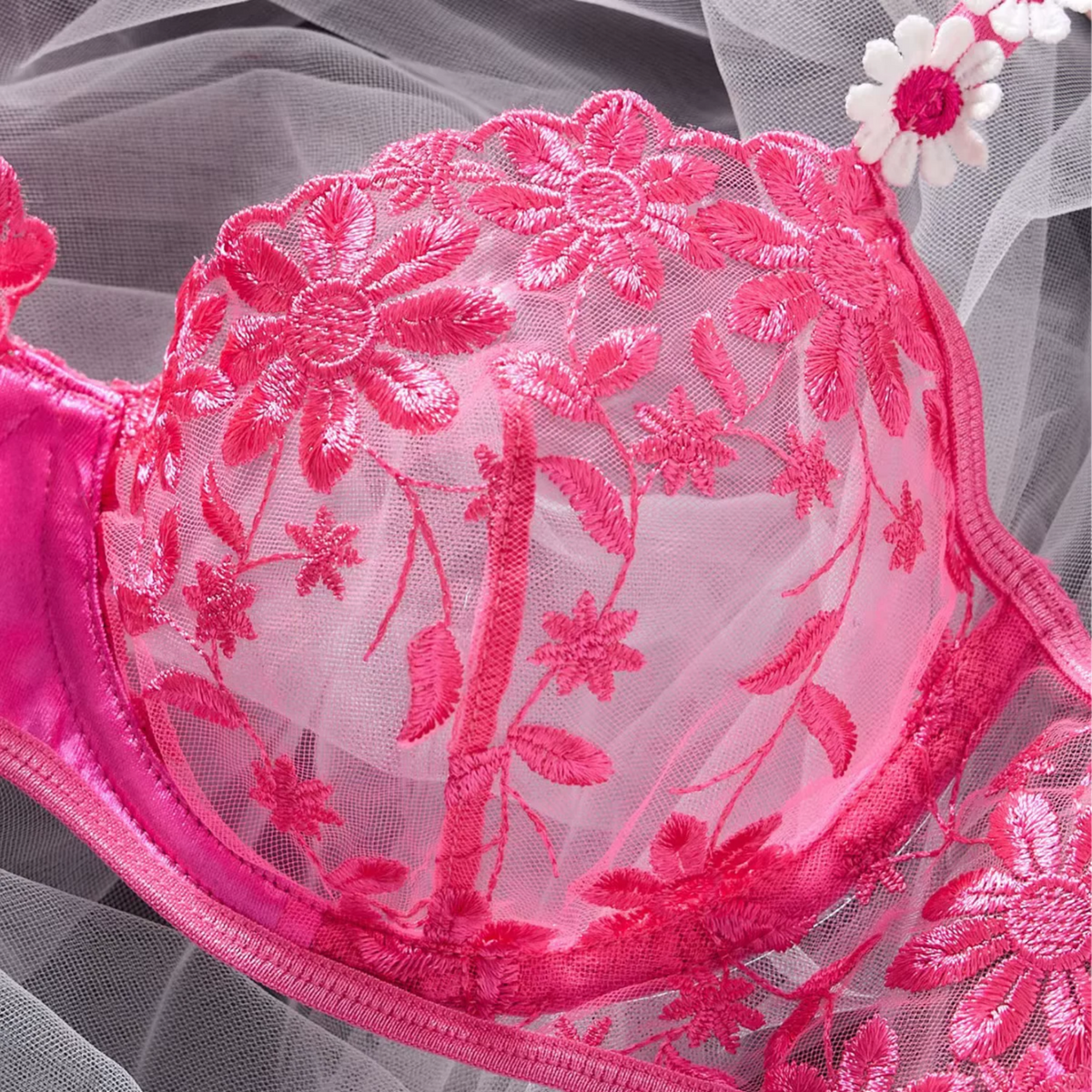 Floral Embroidered Lace Bra &amp; Thong Set