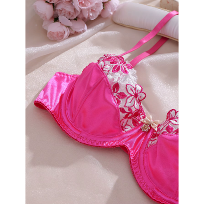Floral Embroidered Lace Bra &amp; Thong Set