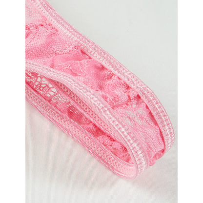 Pink Floral Lace Bra &amp; Thong Lingerie Set
