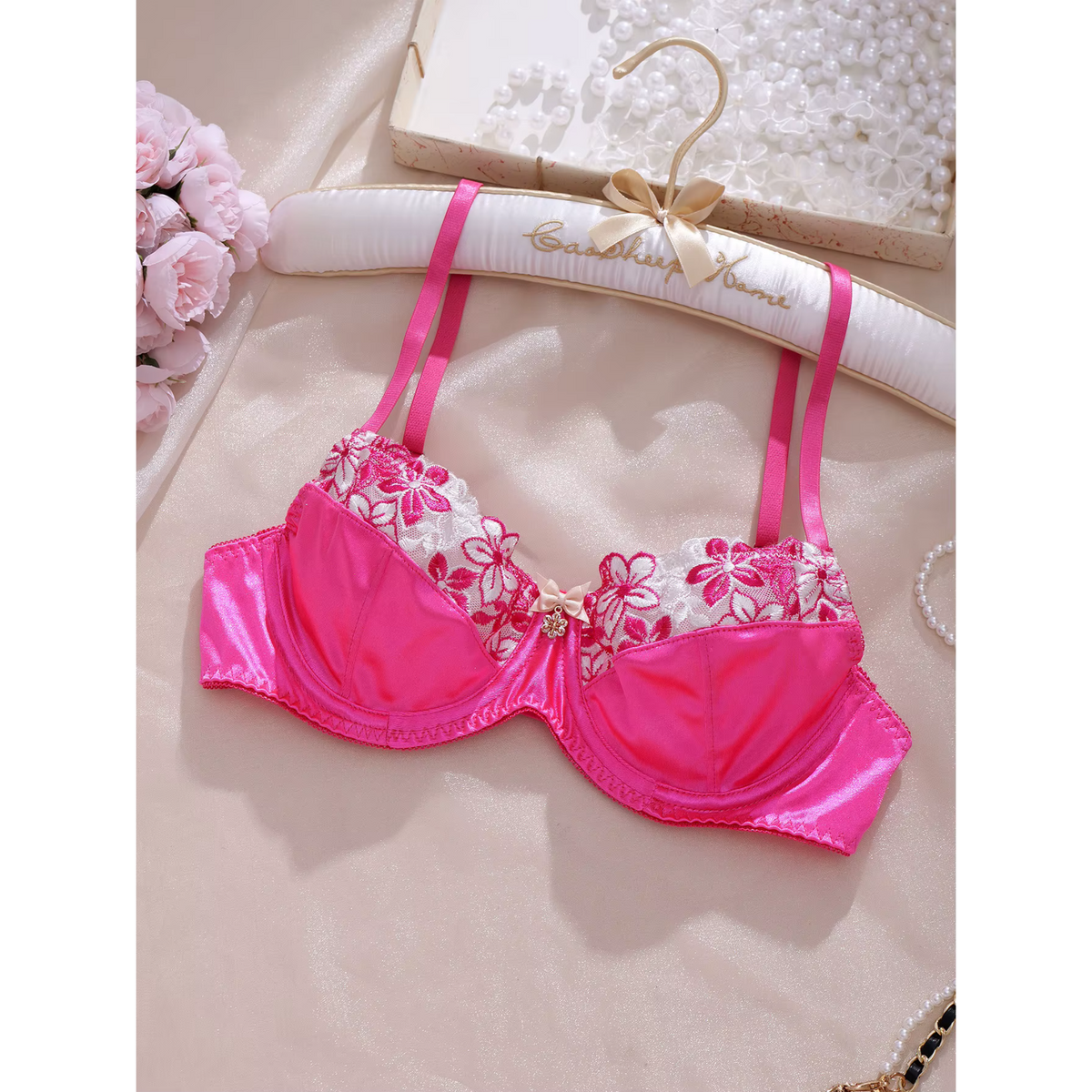 Floral Embroidered Lace Bra &amp; Thong Set