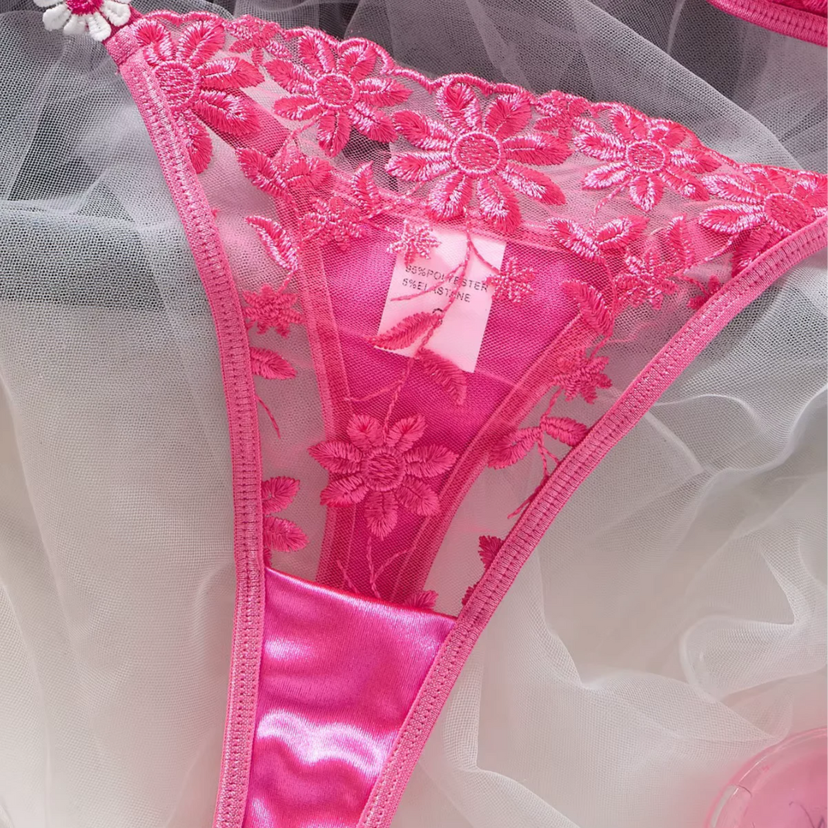 Floral Embroidered Lace Bra &amp; Thong Set