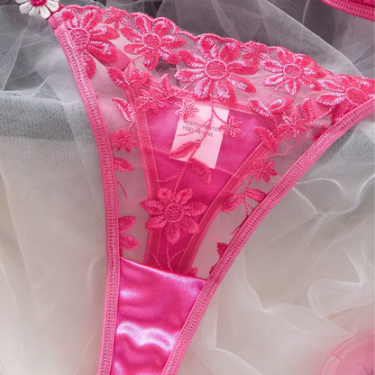 Floral Embroidered Lace Bra &amp; Thong Set