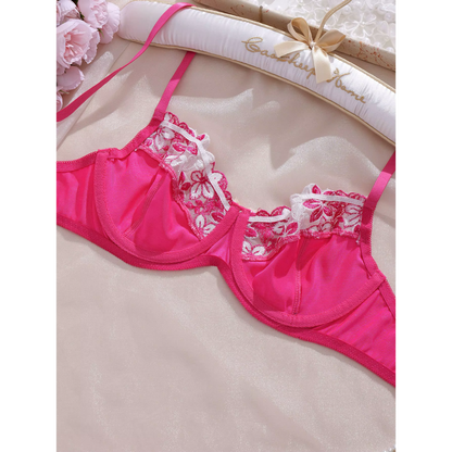 Floral Embroidered Lace Bra &amp; Thong Set