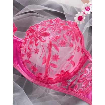 Floral Embroidered Lace Bra &amp; Thong Set