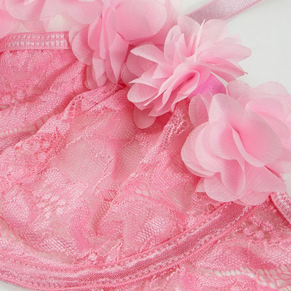 Pink Floral Lace Bra &amp; Thong Lingerie Set