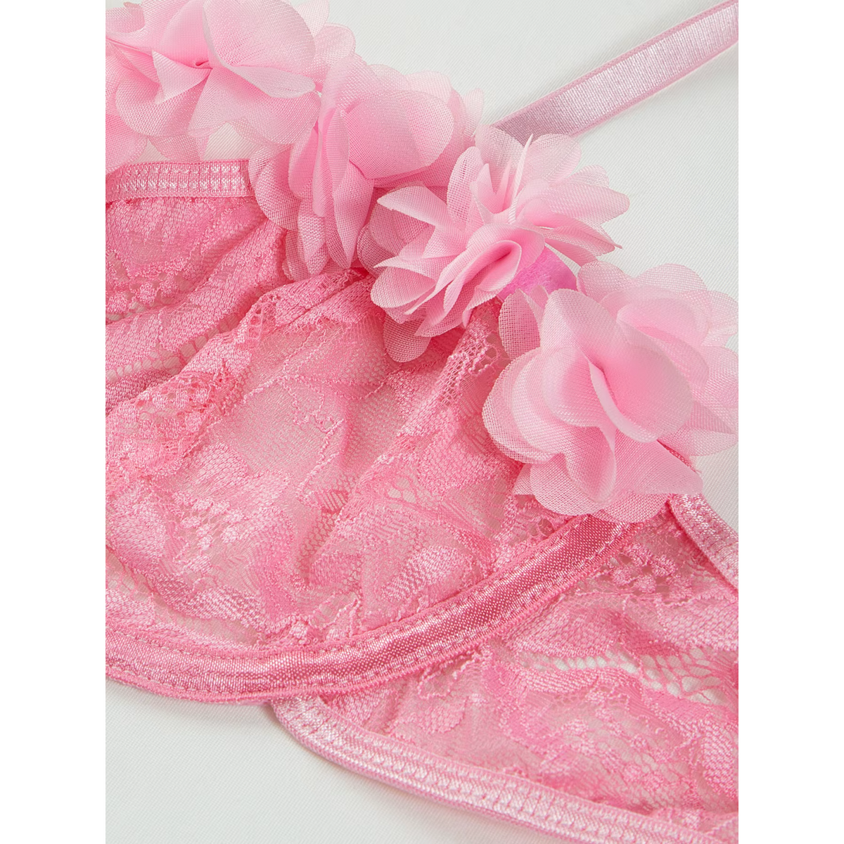Pink Floral Lace Bra &amp; Thong Lingerie Set
