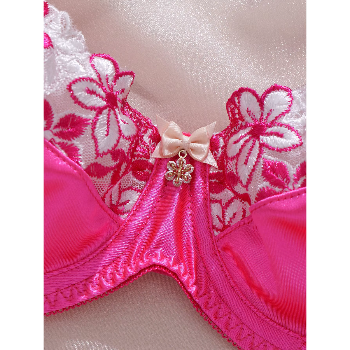 Floral Embroidered Lace Bra &amp; Thong Set