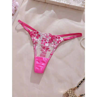 Floral Embroidered Lace Bra &amp; Thong Set