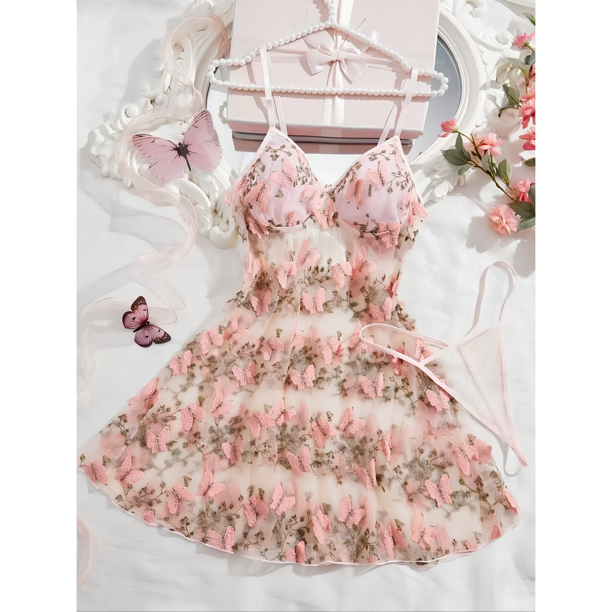 Floral Butterfly Lace Babydoll Lingerie Set
