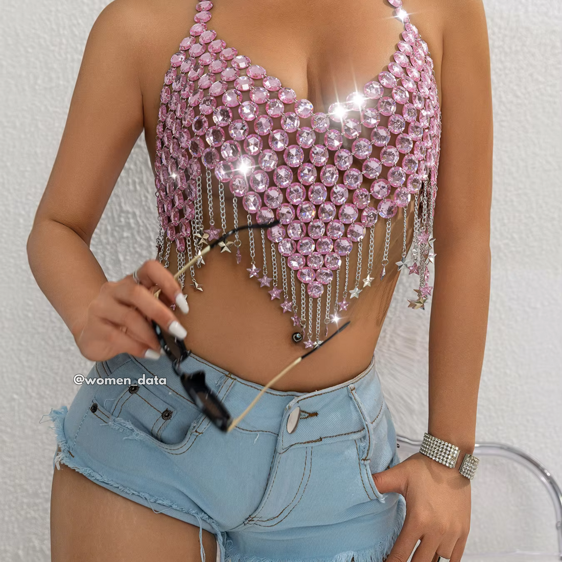 Pink Crystal Fringe Bralette