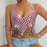 Pink Crystal Fringe Bralette