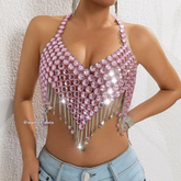 Pink Crystal Fringe Bralette