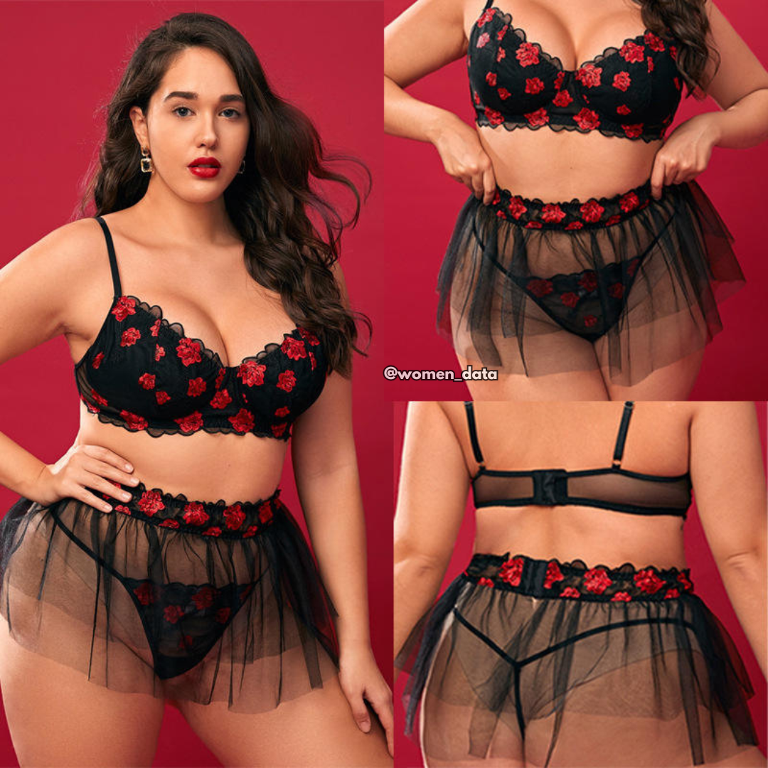 Plus Size Embroidered Floral Lingerie Set