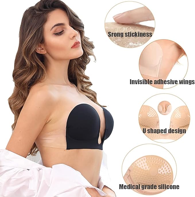 Push Up U Plunge Bra Strapless Bra Invisible-Sticky-Reusable 