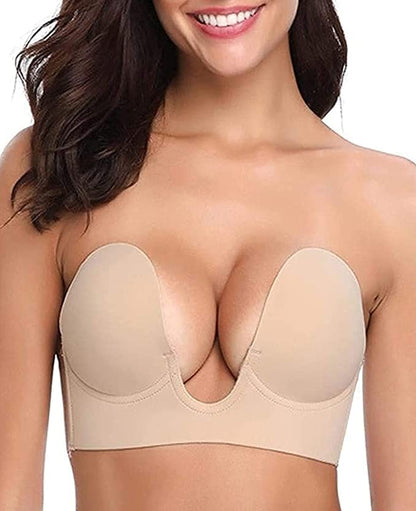 Push Up U Plunge Bra Strapless Bra Invisible-Sticky-Reusable 