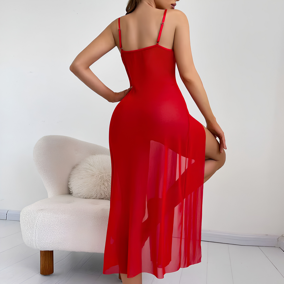 Lace Embroidered Slit Babydoll Nightdress