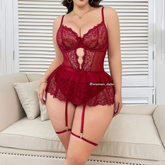 Red Lace Plus Size Bodysuit Lingerie