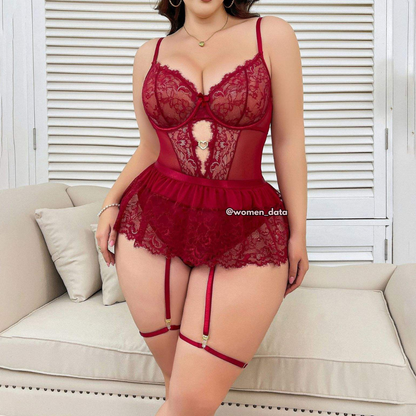 Red Lace Plus Size Bodysuit Lingerie