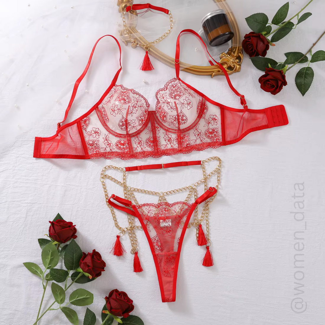 Red Embroidered Lingerie