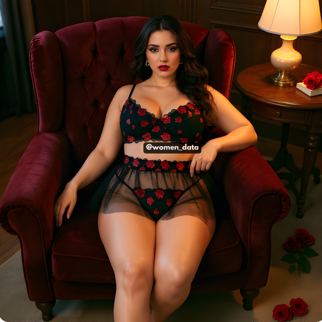 Plus Size Embroidered Floral Lingerie Set with Bra, Panty &amp; Sheer Skirt