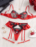 Red & Black Lace Strappy Bra & Thong Lingerie Set