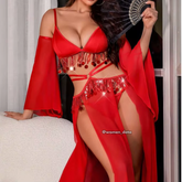 Red Fringe Belly Dance Lingerie Set 