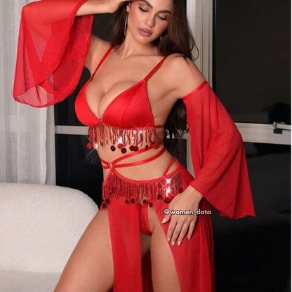 Red Fringe Belly Dance Lingerie Set 