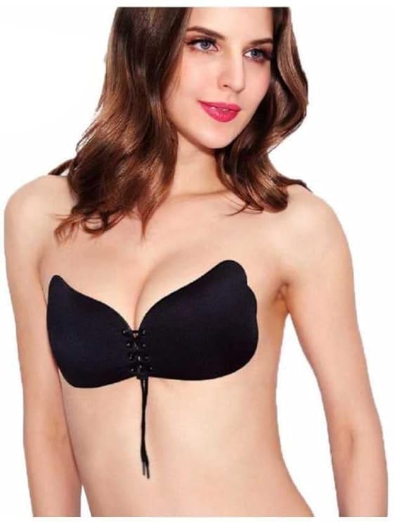Nylon Padded Non-Wired Reusable Backless Strapless Push up Self Adhesive Sticky Bra 