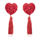 Rose Heart-shaped Nipple Stickers with Tassels Accessories 