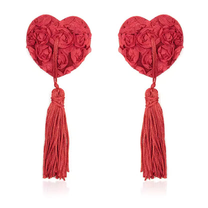 Rose Heart-shaped Nipple Stickers with Tassels Accessories 