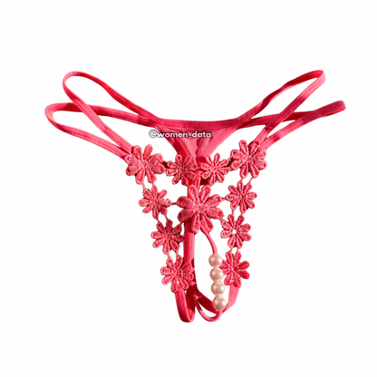 Royal Floral Embroidered Pearl String Panty 