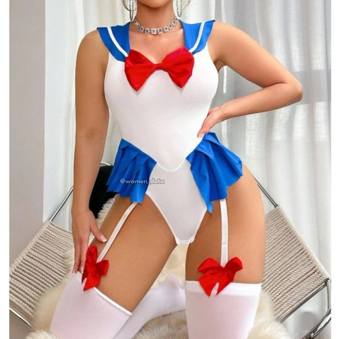 Sailor-Inspired Cosplay Bodysuit Lingerie