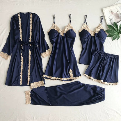 Women Satin Lace Nightwear Set – 5 Piece 