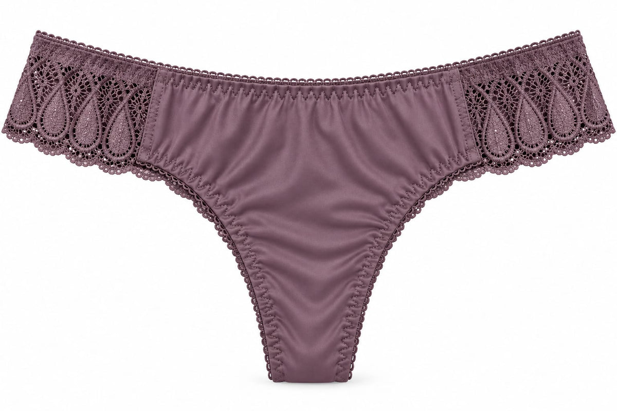 Satin &amp; Paisley Lace Side Thong Panty 