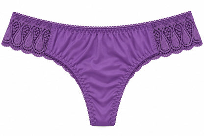 Satin &amp; Paisley Lace Side Thong Panty 
