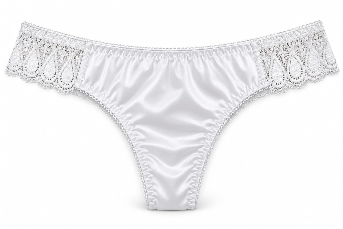 Satin &amp; Paisley Lace Side Thong Panty 