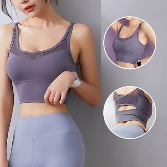Seamless Lace Shockproof Push-Up Sports Bra 