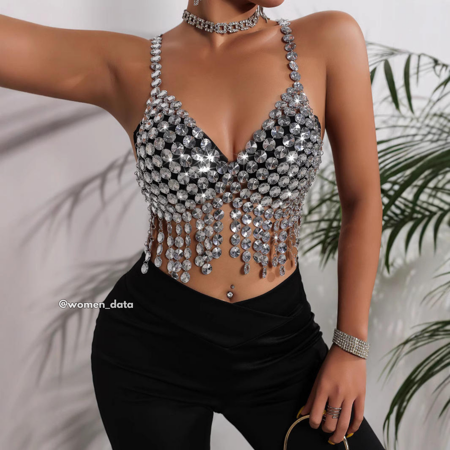 Silver Crystal Tassel Bralette