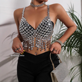 Silver Crystal Tassel Bralette