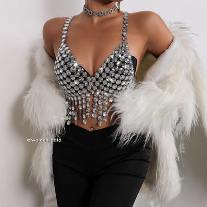 Silver Crystal Tassel Bralette