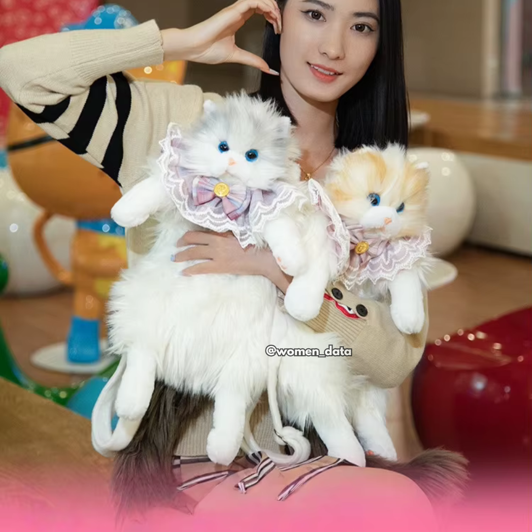 Kawaii Cat Plush Backpack with Accessories
