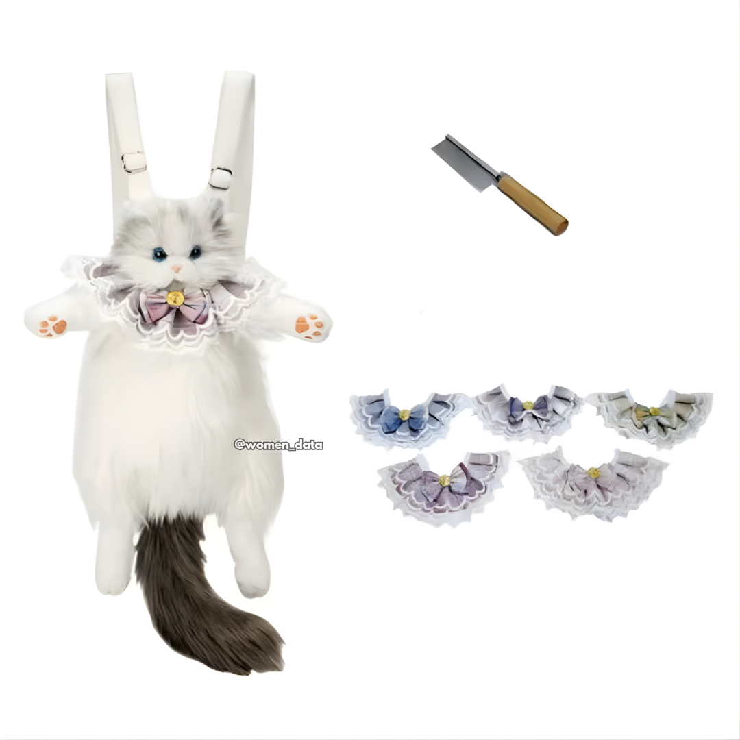 Kawaii Cat Plush Backpack with Accessories 